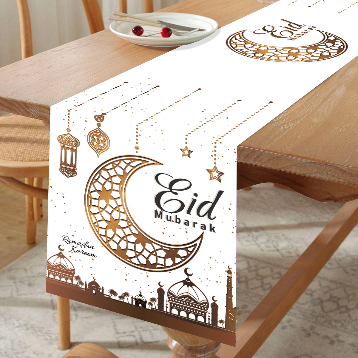 Moon Star Ramadan Kareem Table Runner Eid Mubarak Decorations for Home Islamic Muslim Party Supplies Chandelier Table Cover