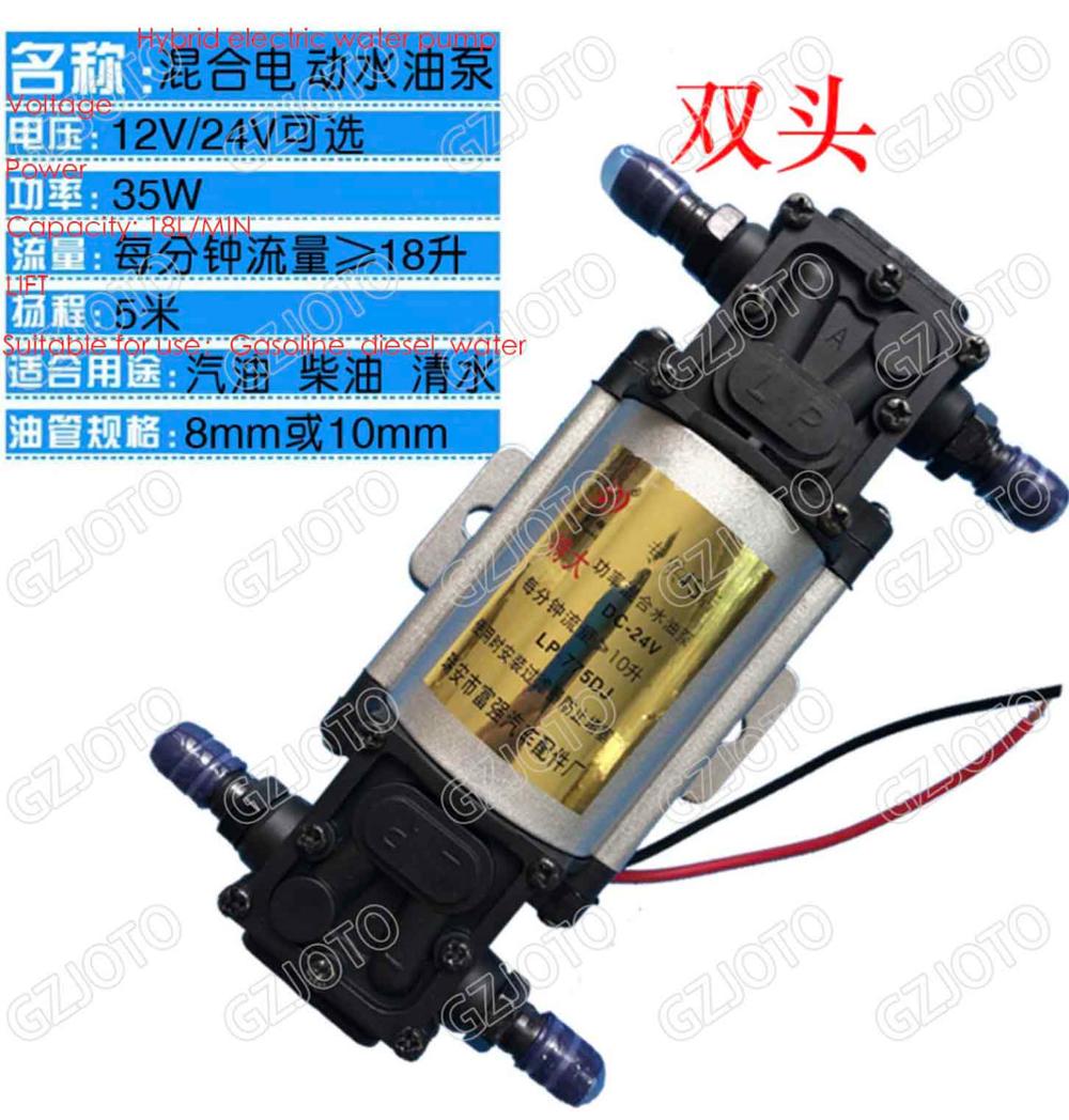 24V /12V Automotive Electric Oil Pump 35W Water Pump High Power Diesel Truck Pump Large Flow Self Suction Pump: double head 24V