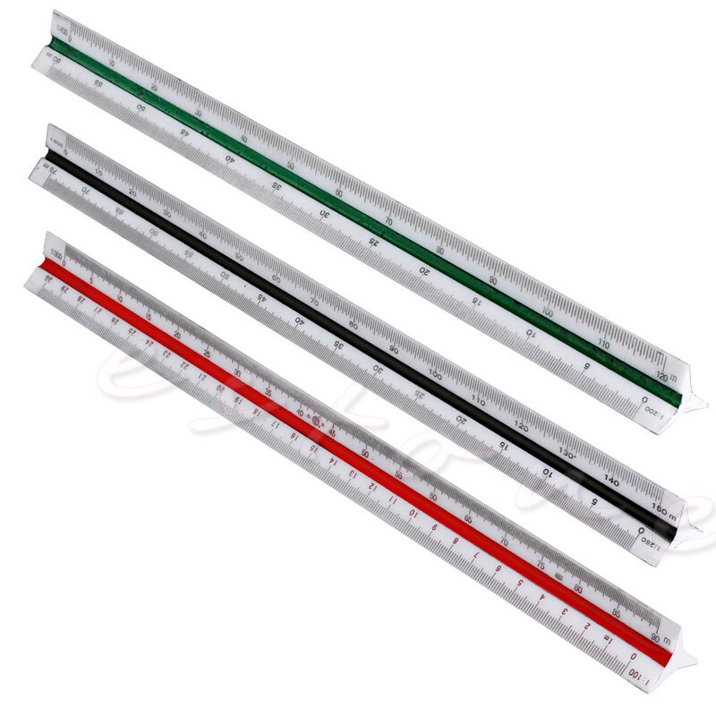 300mm Triangular Metric Scale Draughtsmens Ruler For Engineer Multicolor: Default Title