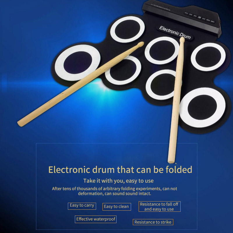 Elektronische Drum Kit Usb Roll-Up Silicon Drum Set Digitale Elektronische Drum Kit 7 Drum Pads Met Drumsticks Pedalen voor Beginners