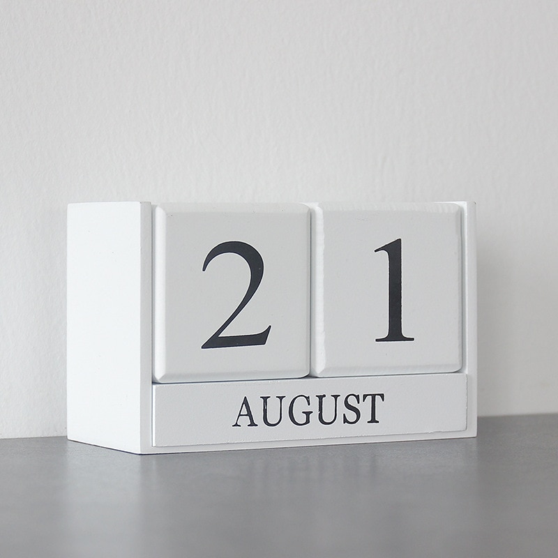 Vintage trä evighetsskrivbord kalender block planerare permanent skrivbord arrangör diy agenda bord dekoration-vit