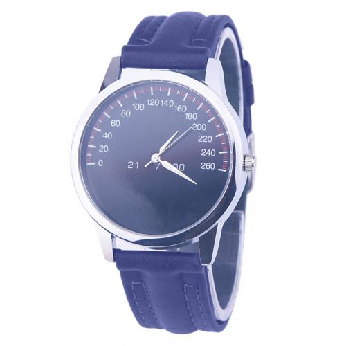 Unisex bil instrumentbræt rund urskive imiteret læderrem analogt kvarts armbåndsur: Blå
