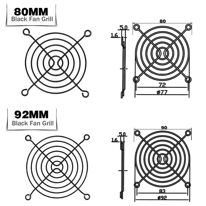 10 pezzi griglie per ventole rete metallica protezione per le dita rete protettiva griglia per ventola custodia per computer griglia per ventola 60/70/80/90/92/120/140MM maglia