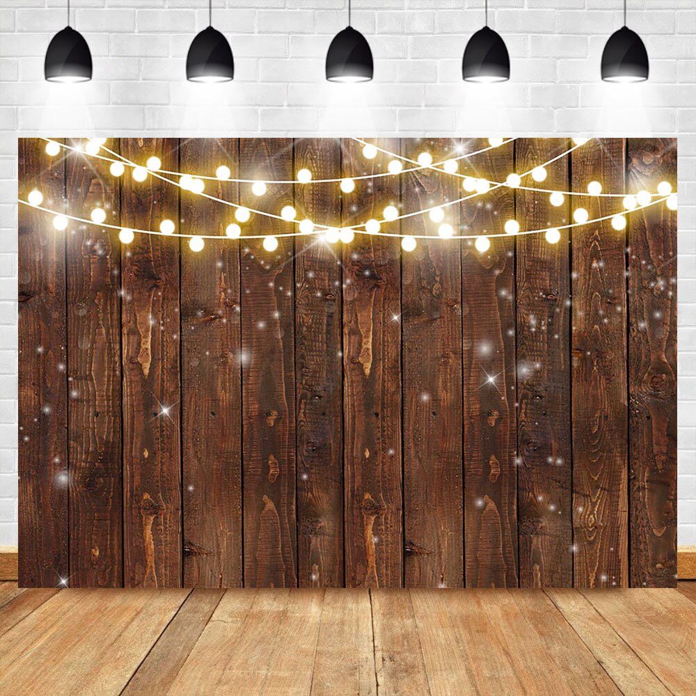 Neoback Rustieke Houten Fotografieachtergrond Shining Lights Vintage Houten Achtergronden Bruiloft Verjaardag Baby Shower Foto Achtergrond