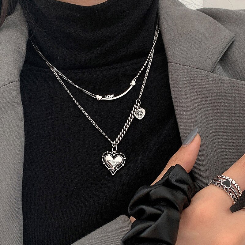 Vintage-halskette in silberfarbe für damen, mädchen und paare, herzanhänger, partyschmuck  dz599