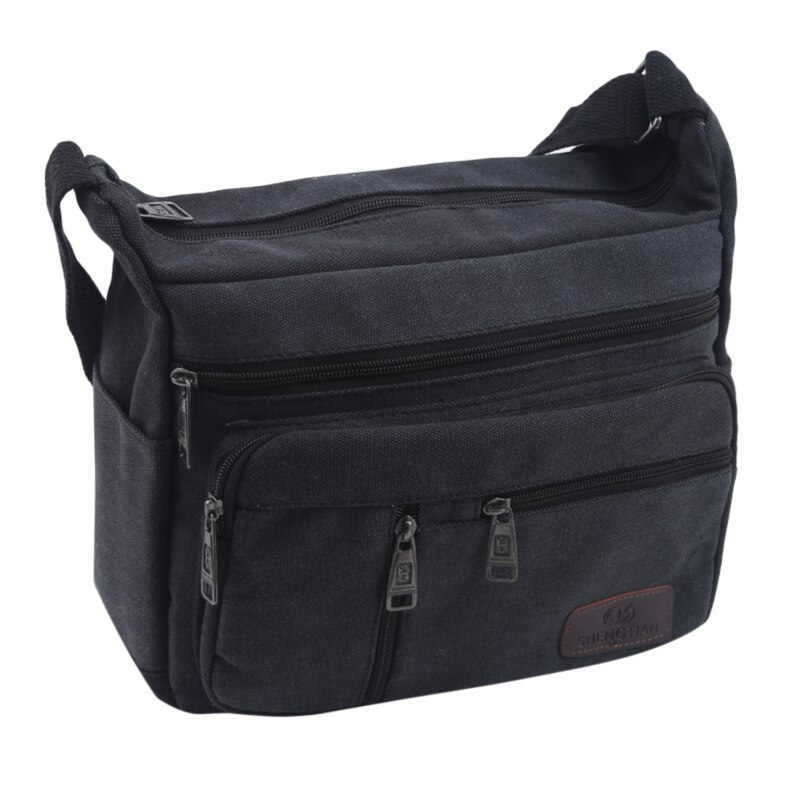 Bolsos cruzados de lona para adolescentes, bolsos de un solo hombro, de viaje, informales, bandoleras, mochilas escolares con cremallera: black