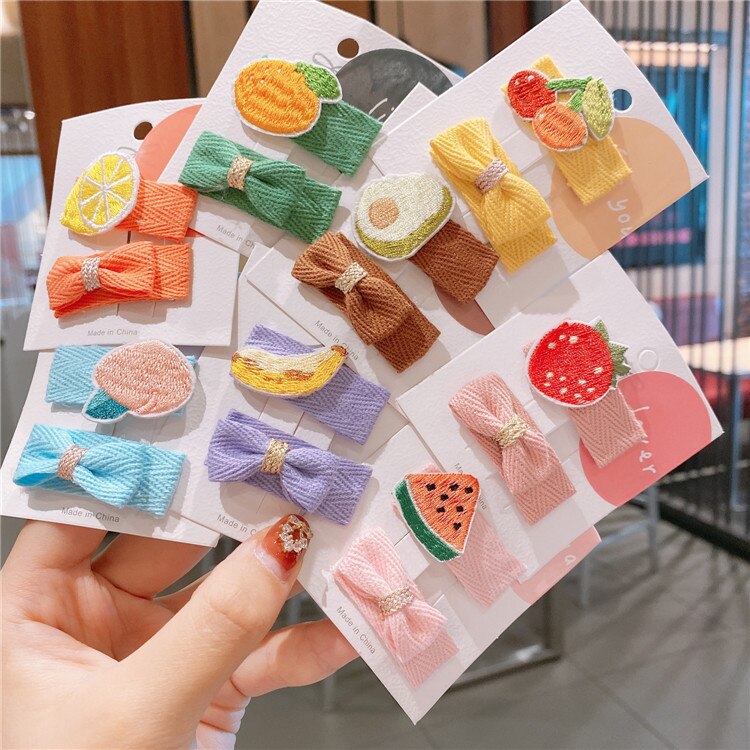 Accesorios para el pelo de chica coreana para niña, horquilla de tela con lazo para niña, horquilla bordada para bebé, Clip Bb de fruta, pajarita, horquilla adorable