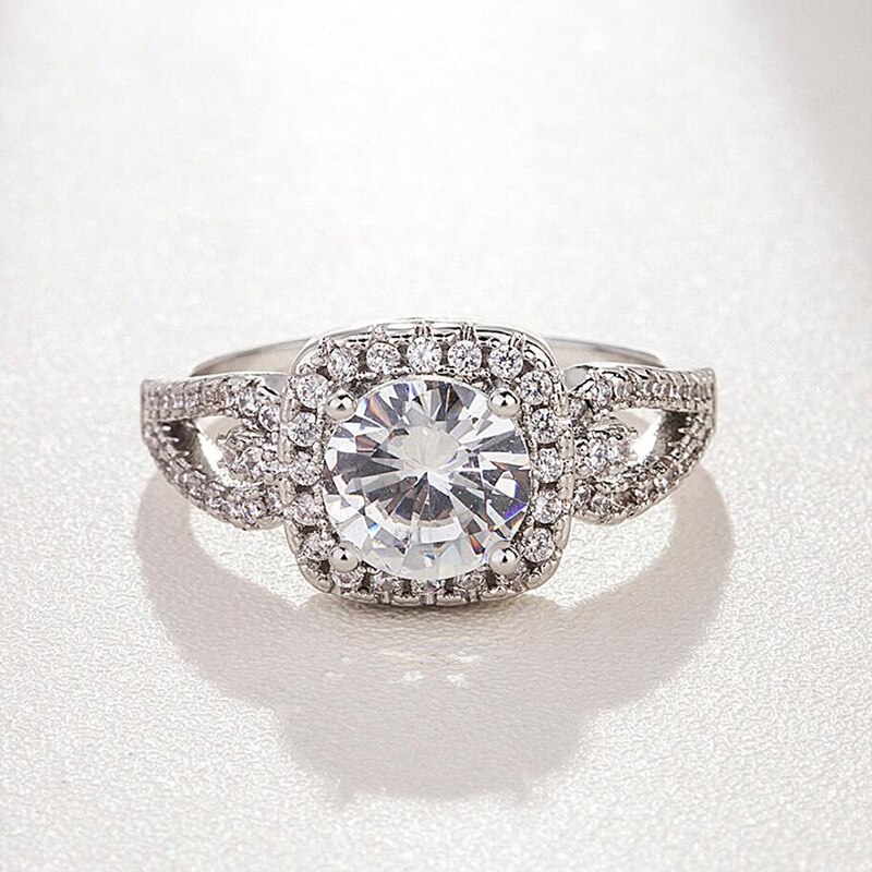 ZN Luxus Weibliche Platz Kristall Ringe Prinzessin Hochzeit Engagement Finger Ringe Jahrestag Strass Schmuck für Frauen