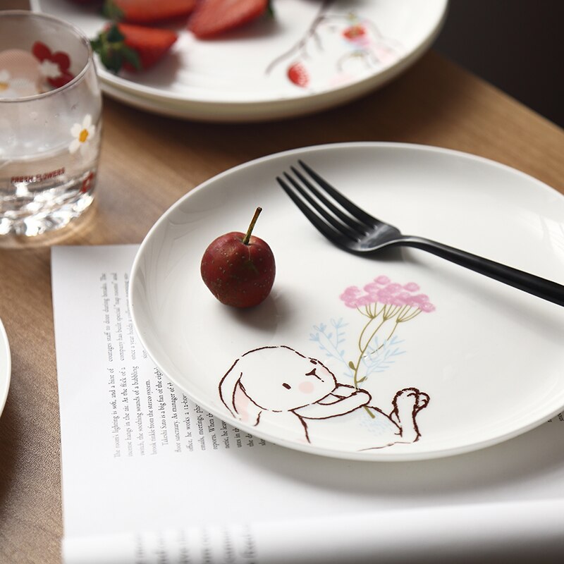 Noolim 1pc 8 tommer keramisk middagstallerken kanin dyr middagsretter pasta bøf desserttallerkener fint benporcelæn køkkengrej