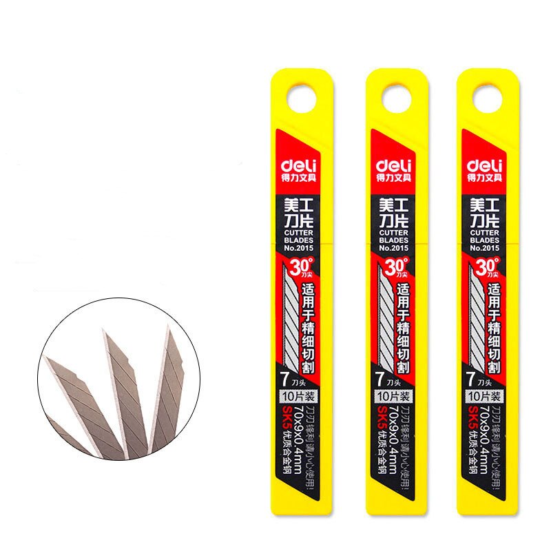 10*3 Stuks Pack 9Mm Praktische Blade Papier Snijder Lage Carbon Legering Staal Kantoorbenodigdheden Art Deli Metalen 0.4*80*9 (Mm)