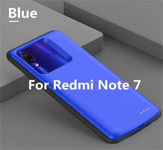 6500mah caso carregador de bateria portátil para xiaomi redmi nota 7 bateria caso powerbank bateria de carregamento capa para redmi nota 7 pro: Blue For Note 7