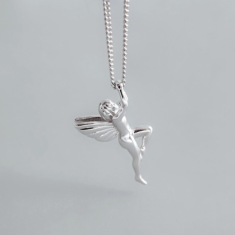 Luxury Angel Fairy Long Chain 925 Sterling Silver Pendant Necklace For Women Girls Simple Cute Jewelry Accesorios