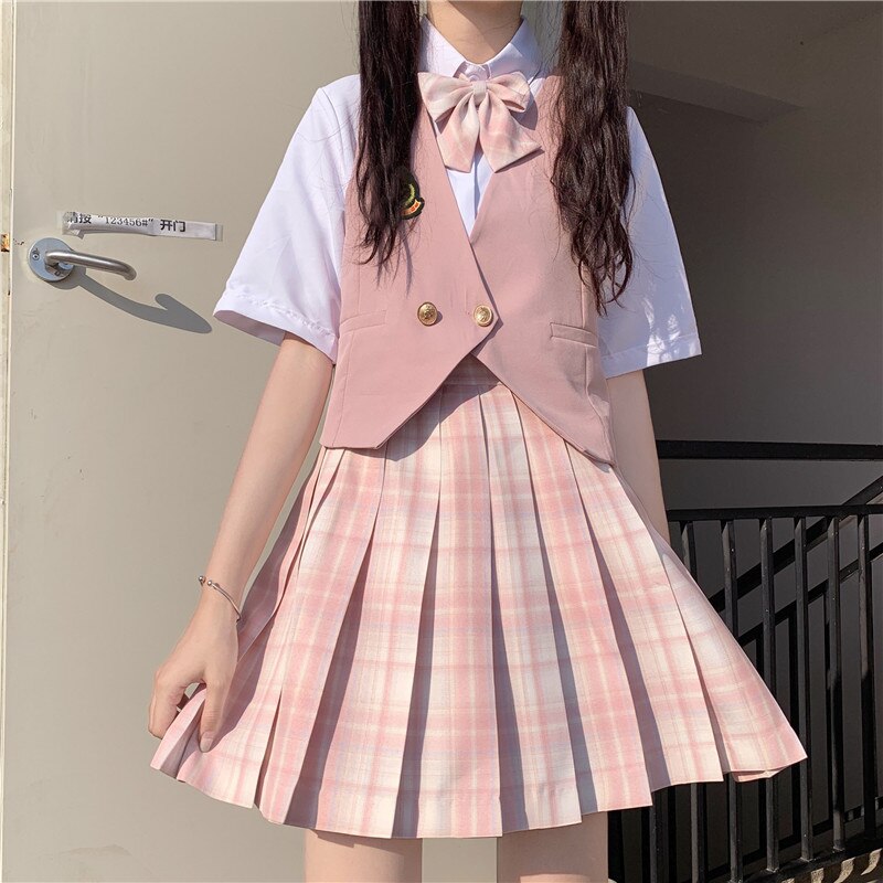 Japanese-Style College Style JK Uniform Waistcoat Loose-Fit Vest Sleeveless school girl uniform high school uniform: pink vest