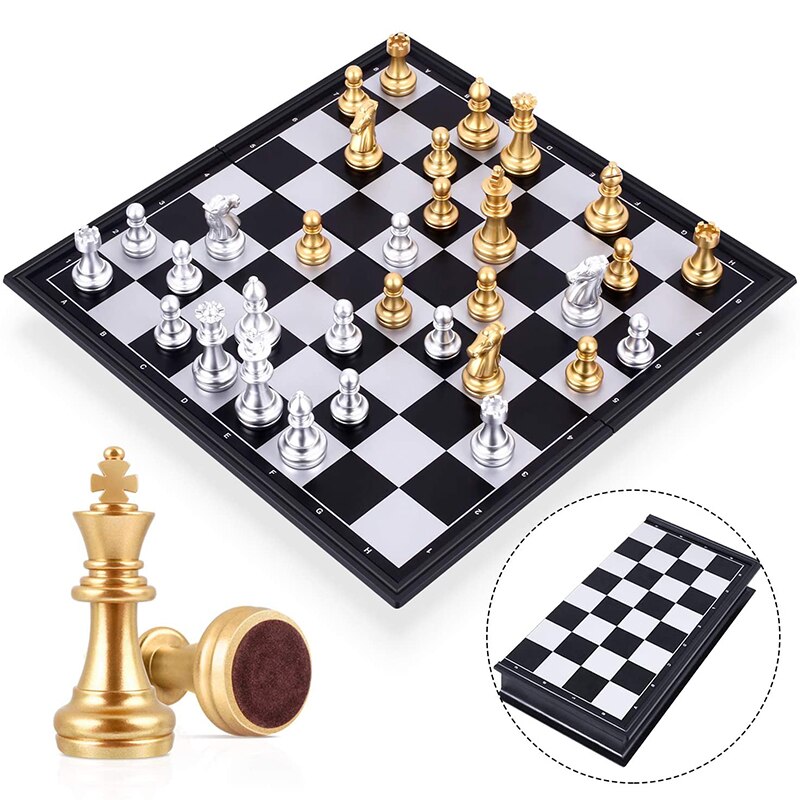 Medieval Chess Set With Chessboard 32 Gold Silver Chess Pieces Magnetic Board Game Chess Figure Sets szachy Checker: 25x25cm
