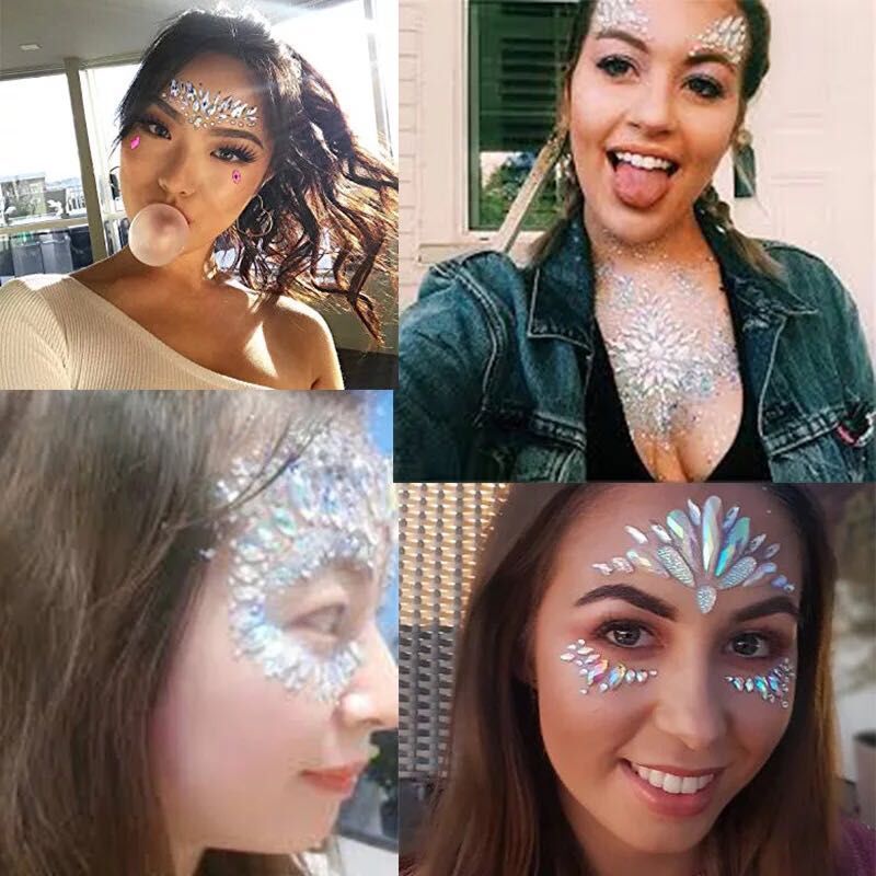Maskerad ansiktsdekoration gör-det-själv smycken akryl strass festivalfest tillfällig tatuering ansiktsklistermärken för kvinnor