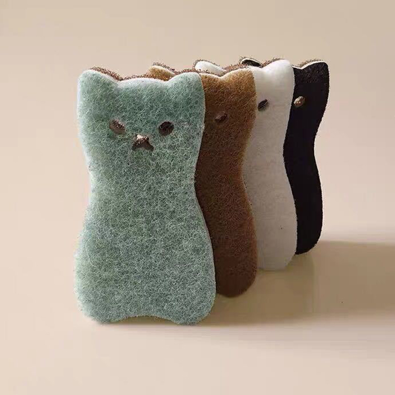 4 pz/set Spugna per Lavare i Piatti Simpatico Gatto Strofinaccio Cucina Bagno Pulizia Spugnetta Spazzola Pentola Specchio Pulizia del Vetro Pulire Strumento