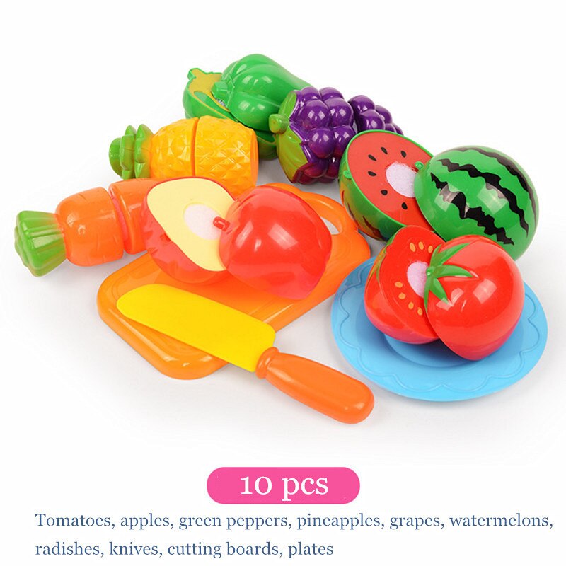 children kitchen toys Plastic fruits and vegetables toys cutting veget fruit toy Pretend Play food pizza kitchen kids toys: 10 PCS