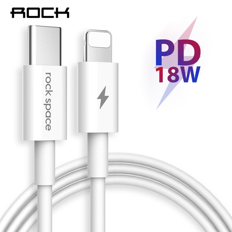 Rock pd tipo c para iluminação, cabo de carregamento rápido 18w para iphone x 8 plus macbook pd carregador sincronização cabo de dados usb c USB-C