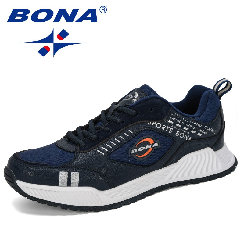BONA Sport Shoes Men Running Shoes Breathable Zapatillas Hombre Deportiva Comfy Men Footwear Trainer Sneakers: Deep blue S gray / 10