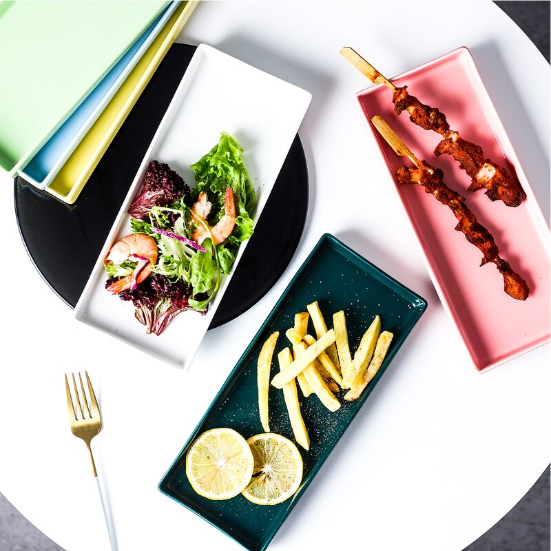 European ceramic sushi plate rectangular western food plate solid color home dessert snack food plate fish dish LB42317
