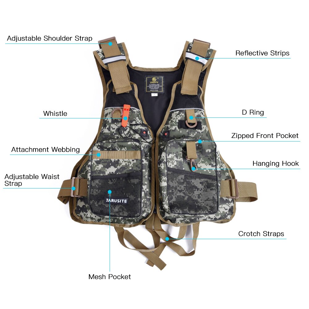 Fly Fishing Vest Life Jacket Outdoor Fishing Jacket Vest Pack with Removable Padding for Camping Hiking Photography
