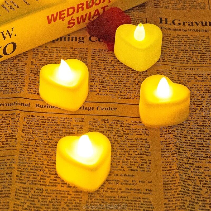 6Pcs Hart Vorm Led Theelicht Kaarsen Battery Operated Liefde Kaars Elektrische Thee Verlichting Voor Valentijnsdag Wo J01 21