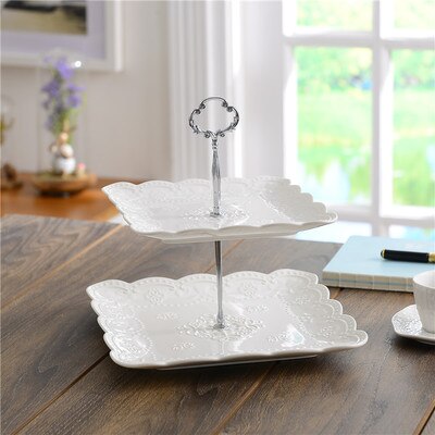 Flerlags engelsk brett keramisk fruktfat firkantet snack fat kakebrett hvit preget godteribrett hylle: 20-25cm b2