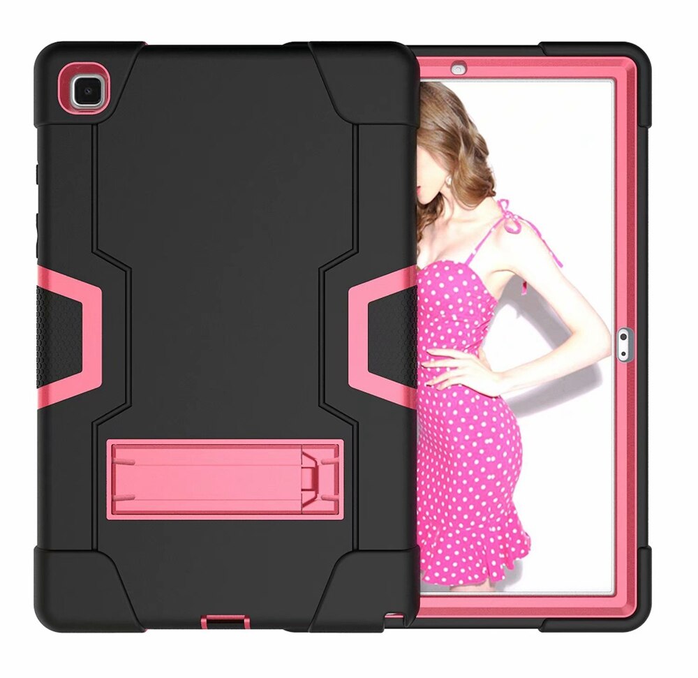 Do Samsung Galaxy Tab A7 10.4 2020 SM-T500 SM-T505 Case odporny na wstrząsy dzieci bezpieczne PC Silicon Hybrid Stand Full Body Tablet Cover: Black - Rose Red