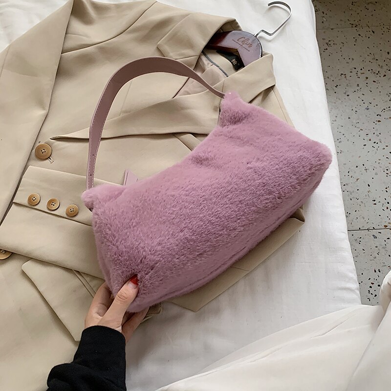 femme sac fourre-tout nouvelle doux en peluche femmes sac à main de créateur couleur unie décontracté sac à aisselles sac de voyage: Purple