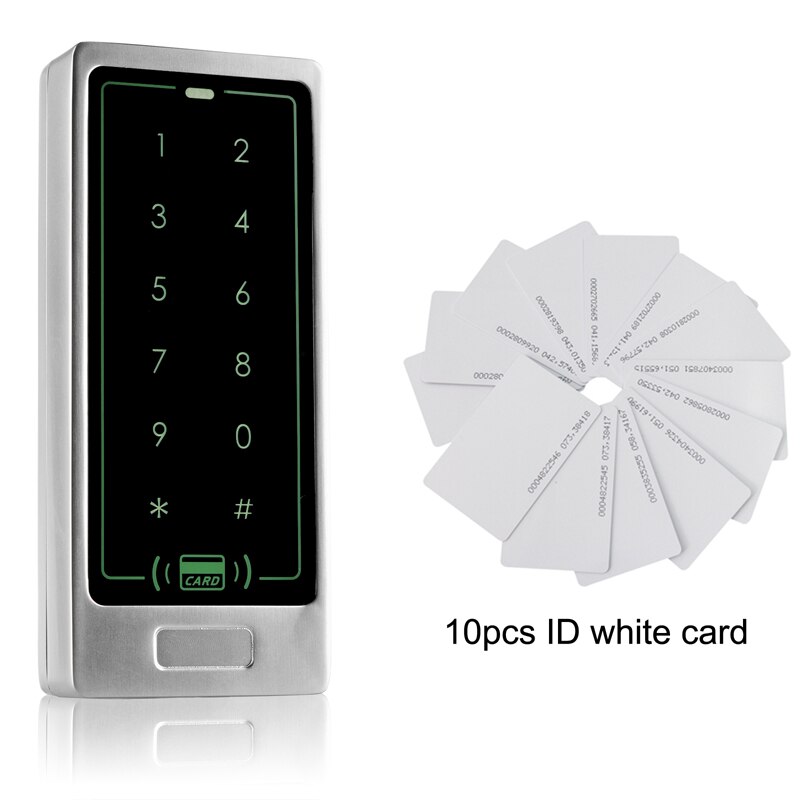 Waterproof Touch Metal 125khz RFID Access Control Machine Electronic Door Lock Electric Gate Opener Smart Keypad: AC and 10 ID cards