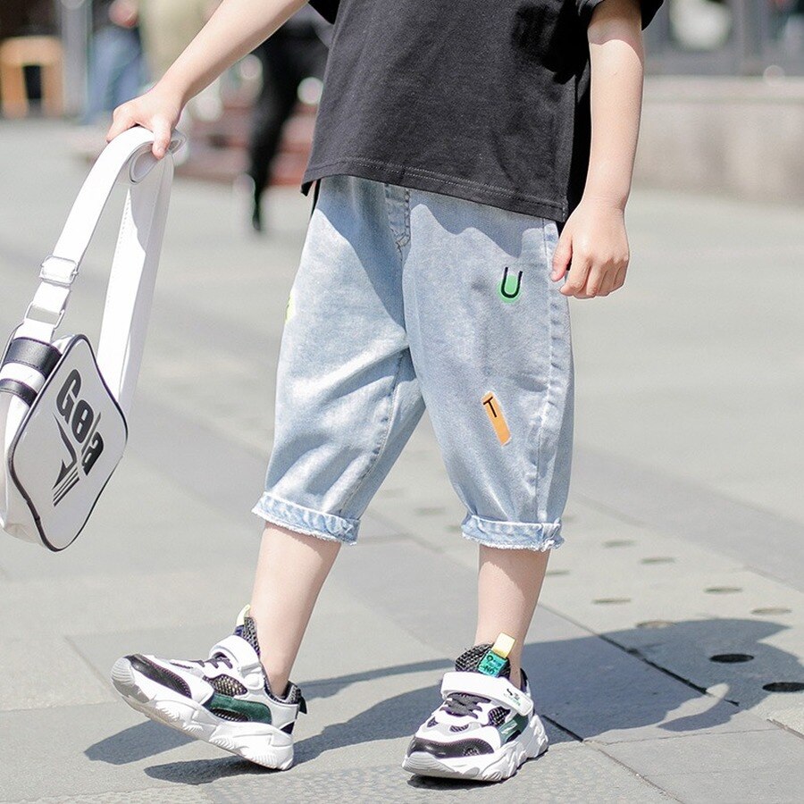 Pantalones cortos vaqueros para niños, Shorts informales de algodón sólido, holgados para playa de 110 a 160cm