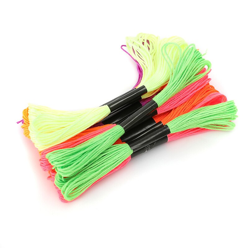 12 Skeins Embroidery Sewing Thread Cotton Fluorescent Color Cross Stitch Craft