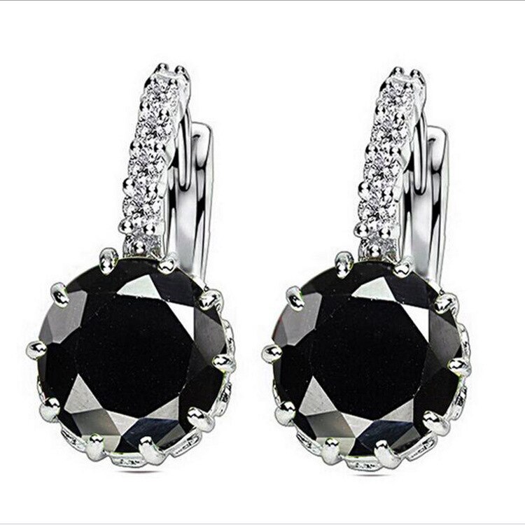 1 pz di Vendita Blu Orecchio di Lusso Orecchini A clip Donna Rotonda con cubo Zircon Degli Orecchini Del Fiore Dei Monili Delle Donne: B