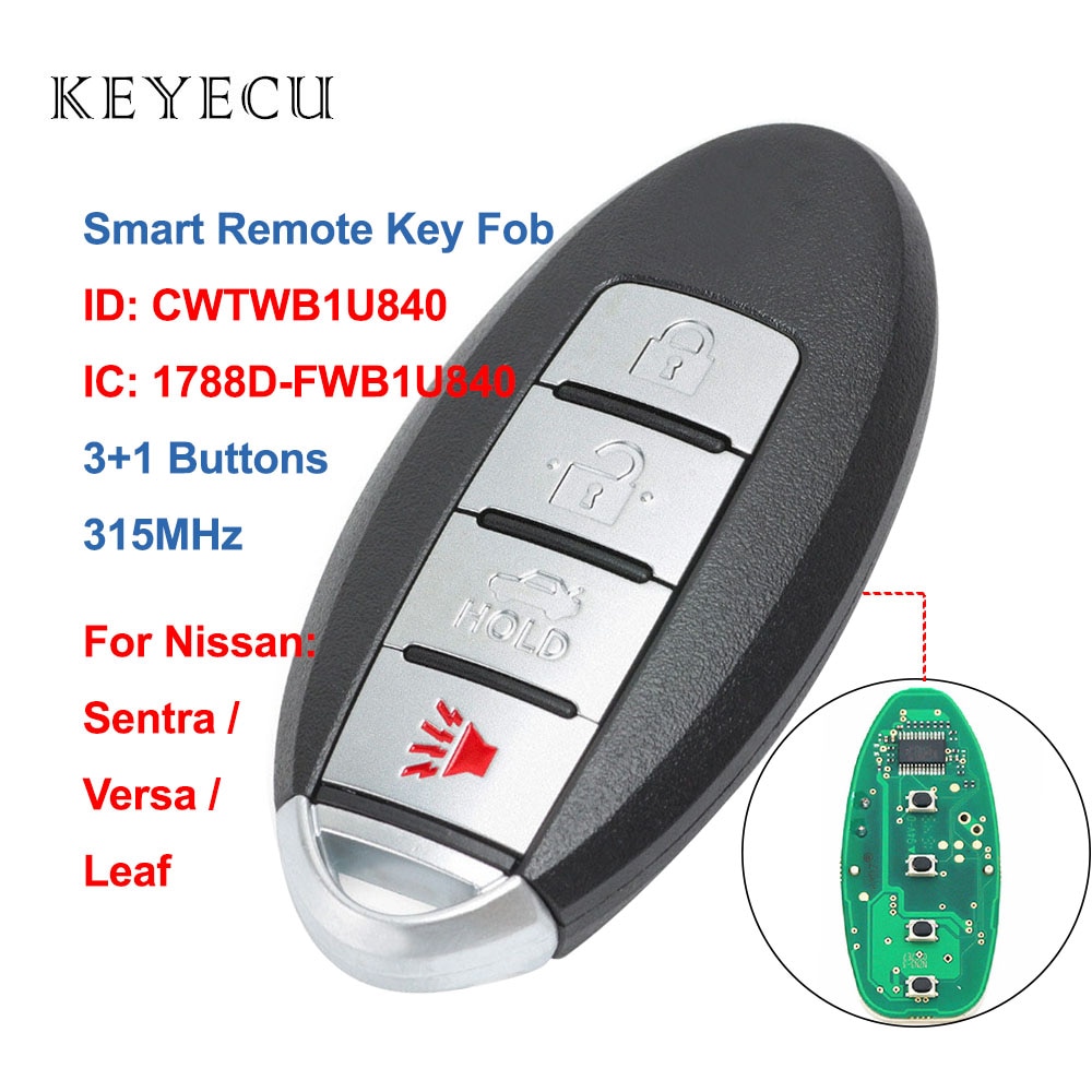 Keyecu CWTWB1U840 Smart Car Remote Key Fob 4 Buttons 315MHz for Nissan Sentra Versa Leaf TWB1U840