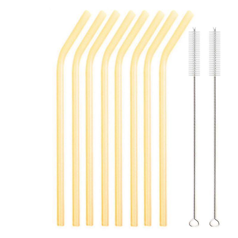 Lote de Pajitas Ecológicas Reutilizables, Pajas 8,5&quot; x 8mm para Beber de Vidrio Multicolor, para Bebidas Saludables, Cócteles, Granizados, Batidos: 8pcs Gold Bent