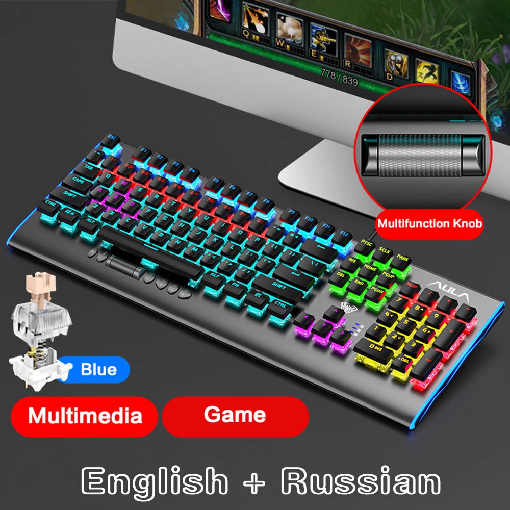 AULA F2099 104-key macro definition gaming laptop desktop multimedia rotary button mechanical gaming keyboard keyboard: F2099 RU / Black Switch