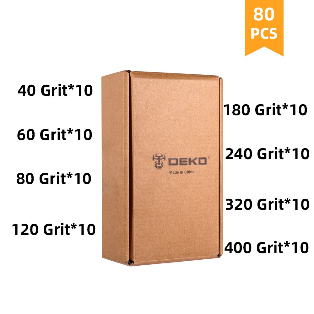DEKO 20pcs Flat sandpaper, Sanding Paper ,Grit 40-400,Widely used in metal, woodworking for DKFS16Q1: Assorted