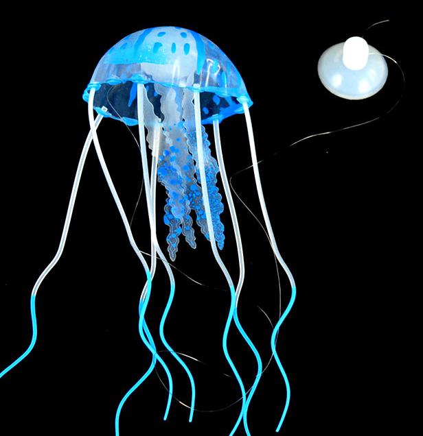 de medusas artificiales de silicona con efecto brillante, accesorios para pecera, adorno de Medusa de acuario: blue