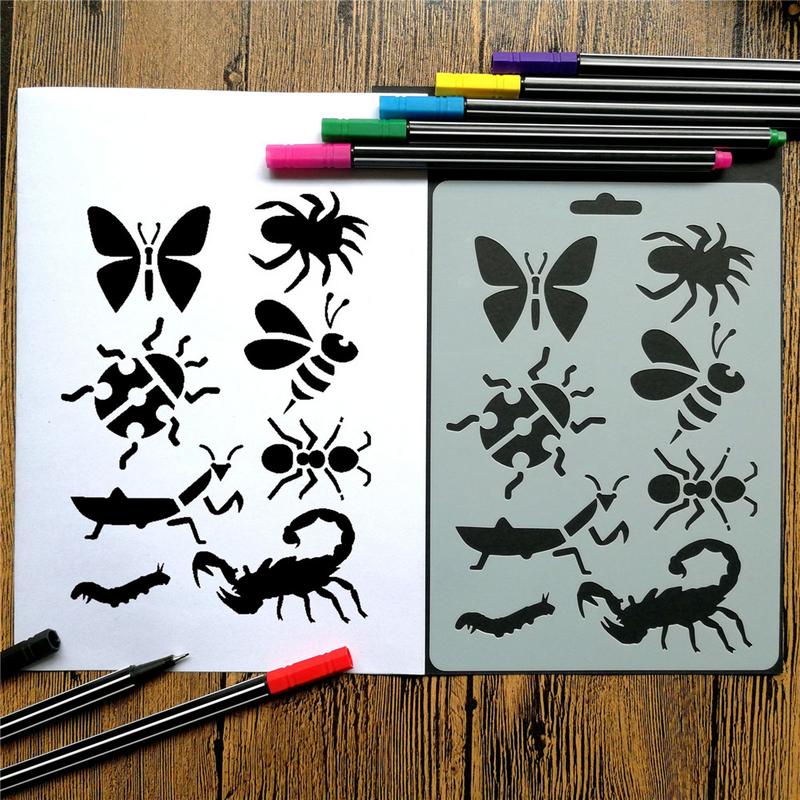 Tier Schablonen Set (12 Pcs) mit 10 Fineliner Farbe Stift, Journal Stencil Set, kunststoff Zeichnung Malerei Vorlagen, Schule, Kinder DIY