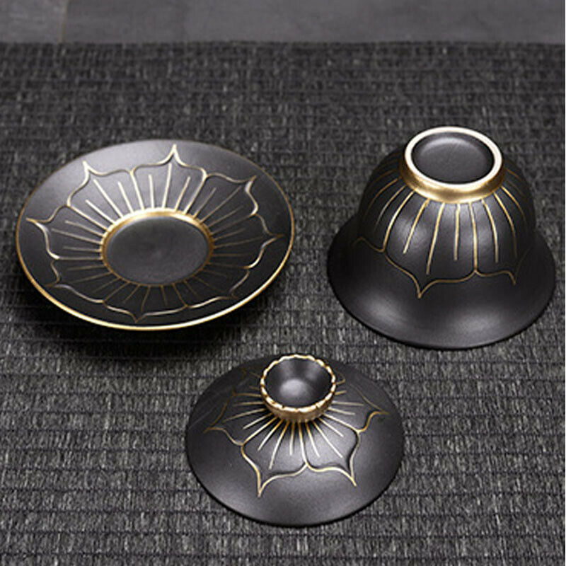 Anti-skoldning porcelæn gaiwan lotus kinesisk kongfu te sæt dækket skål 170ml sort guld farve keramisk te skål