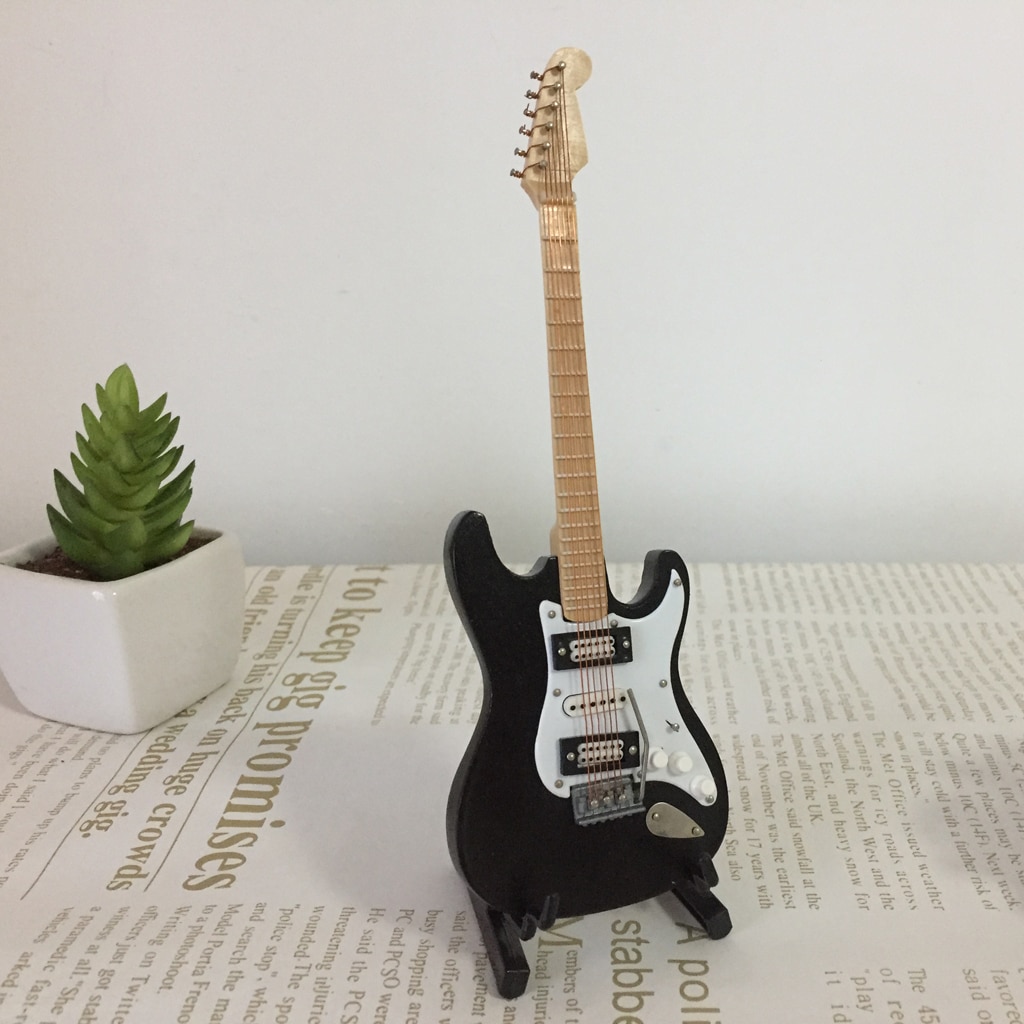 1/6 Scale Wooden Electric Guitar Acoustic Bass Guitar Toy Miniature Ornament