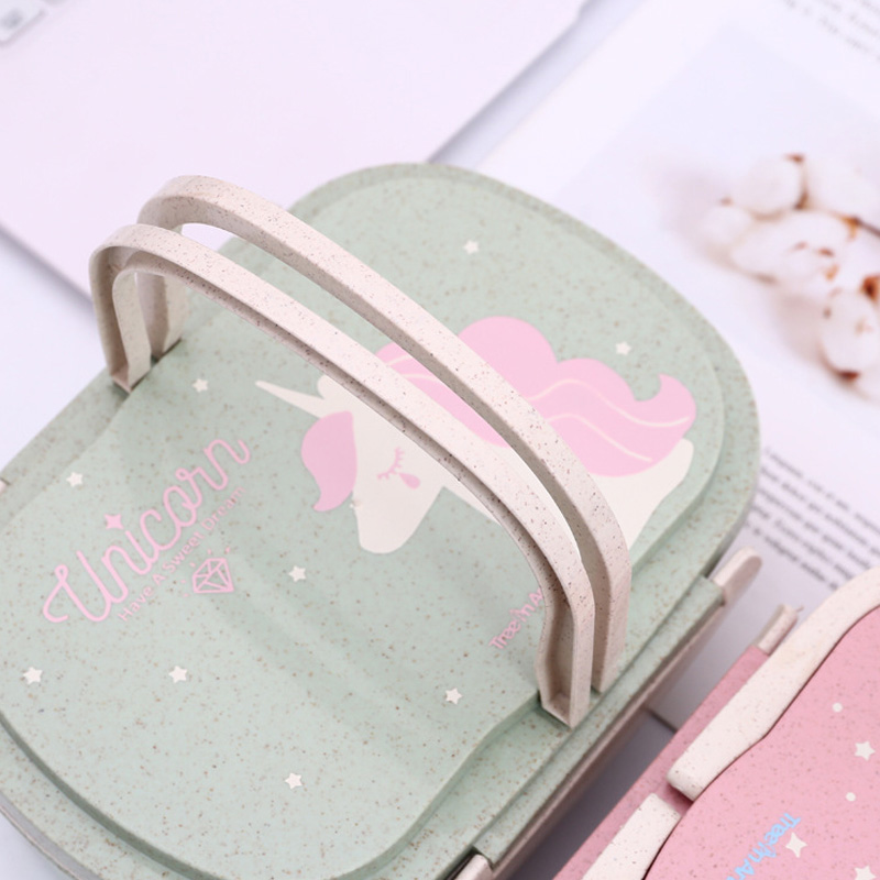 Unicorn Student Lunch Box For Kid Eco-friendly Food Container Storage Bento Boxes 2 Layer Handle Broodtromme Unicorn