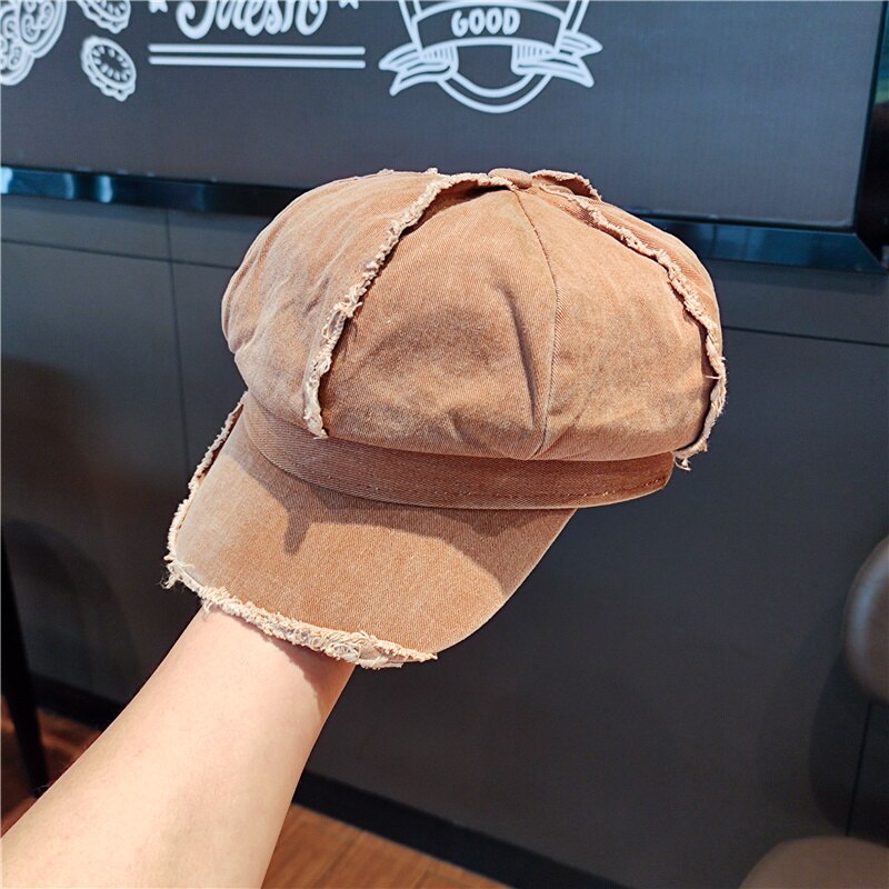 Chapeau coréen octogonal pour femme, Dongdaemun rétro, littéraire, lavage et vieux bords, béret de journal, printemps et été: Orange