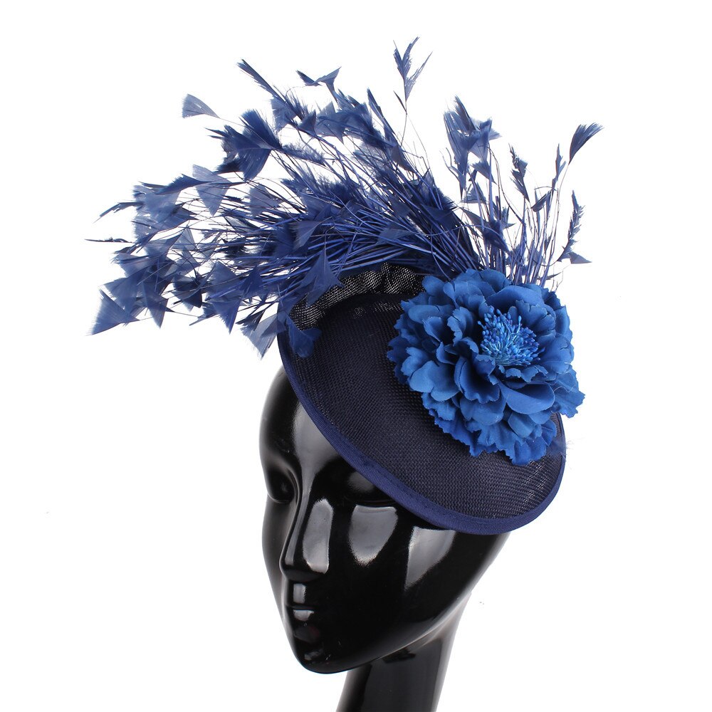 Paarse bloemen dames fedora pet haarspeld fantasie veren fascinators mooie bruidshoofdtooi dames hoofddeksels: Marine