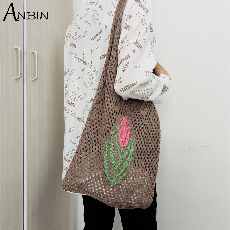 Vrouwen Tassen Gebreide Vest Strand Schouder Bakken Bloem Patroon Gehaakte Tas Grote Capaciteit Vrouwelijke Handtas Shopper: 2