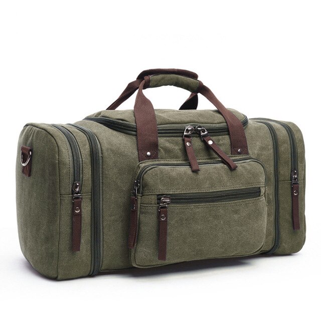 Mode Zachte Canvas Mannen Reistassen Handbagage Tassen Mannen Plunjezak Reizen Tote Weekend Bag Hoge Capaciteit: Army Green