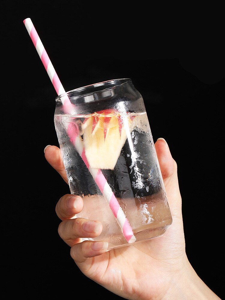 Glass Cup Can Shape Tea Juice Milk Coffee Mug Wine Glass Drink Cup High Borosilicate Glass Durable Drinkware With straw