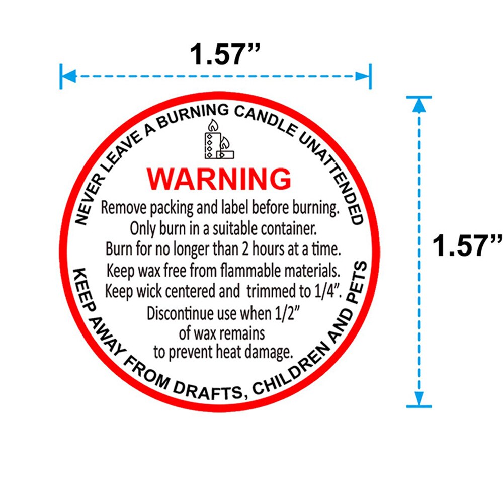 Autocollants d'avertissement de bougie 1.57 pouces | Étiquettes étanches pour pot de bougie, autocollants de sécurité pour la fonte de cire, 500 pouces