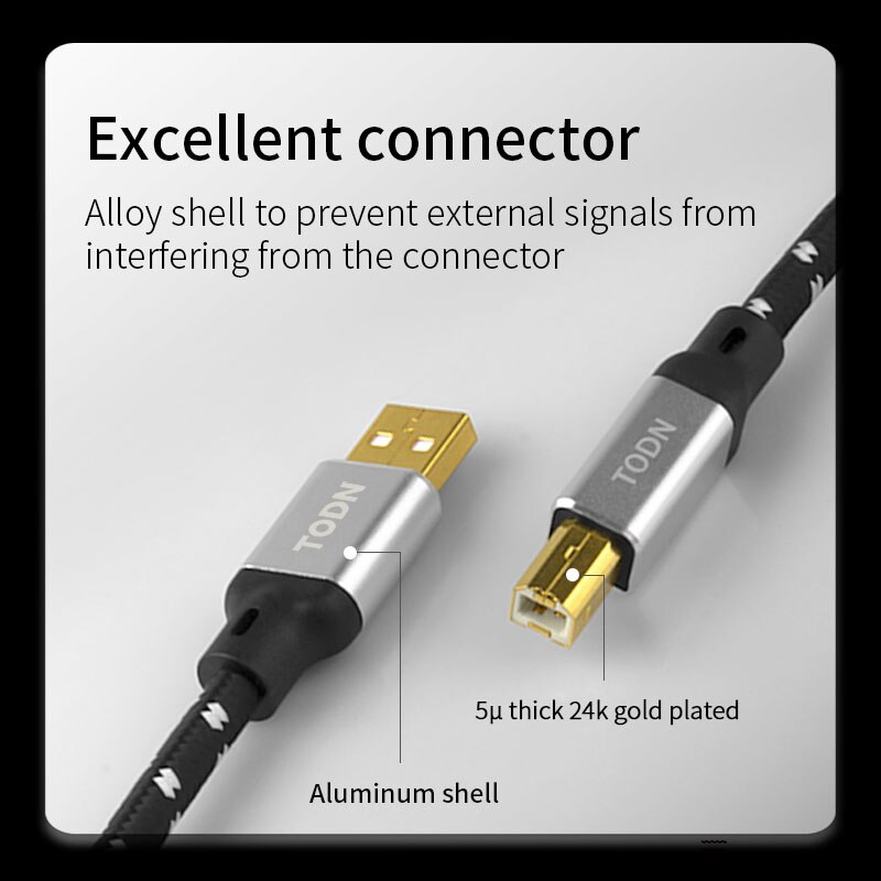 Todn hifi usb-kabel 6n ofc sølv type a til type b hifi data lyd digitalt kabel til dac