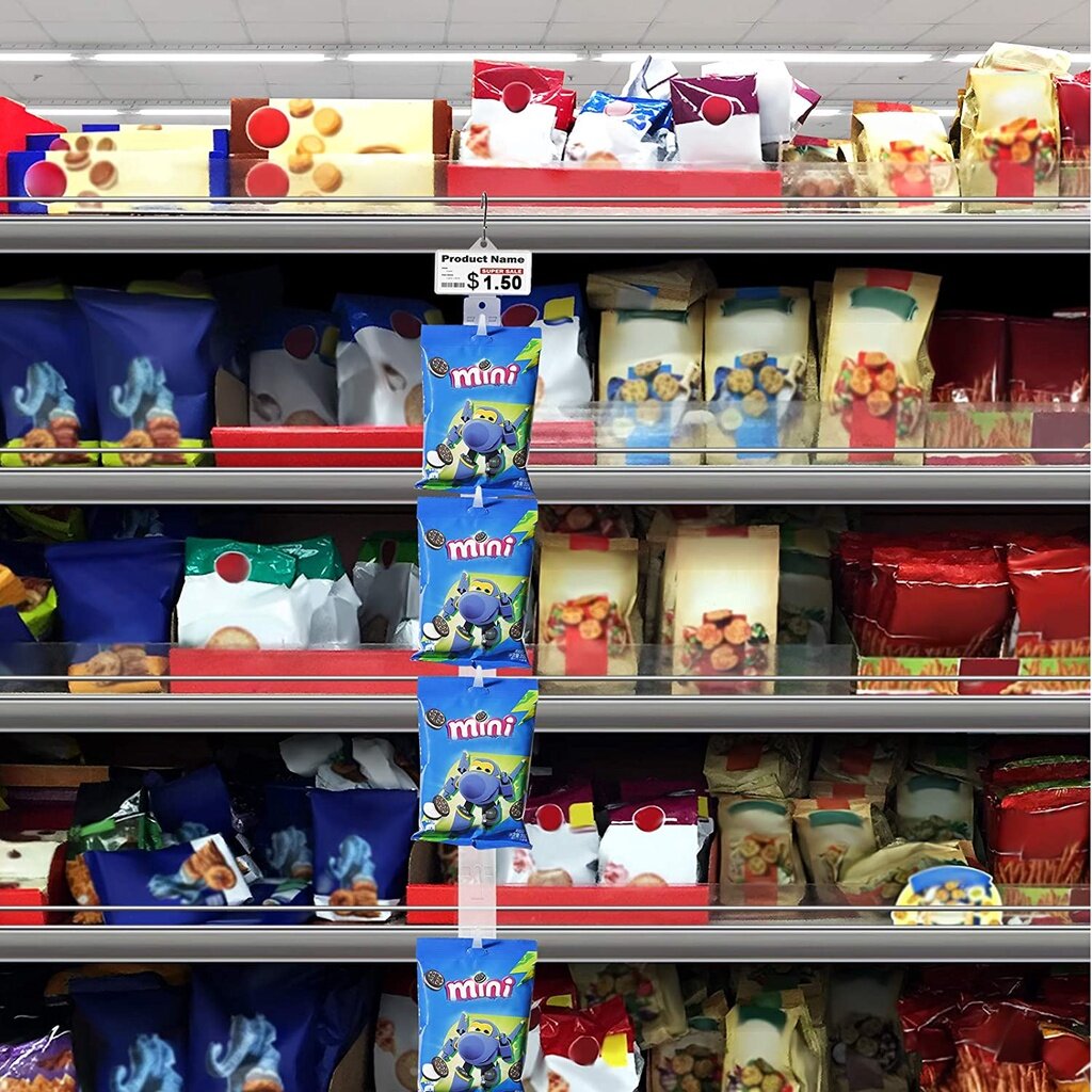 Tiras colgantes de plástico para aperitivos, colgador de exhibición de aperitivos con ganchos, estante de supermercado, tienda útil, tira de Clip de mercancía